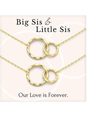 Sister Gift Necklace - 14k Gold Plated Interlocking Rings Jewelry for Big